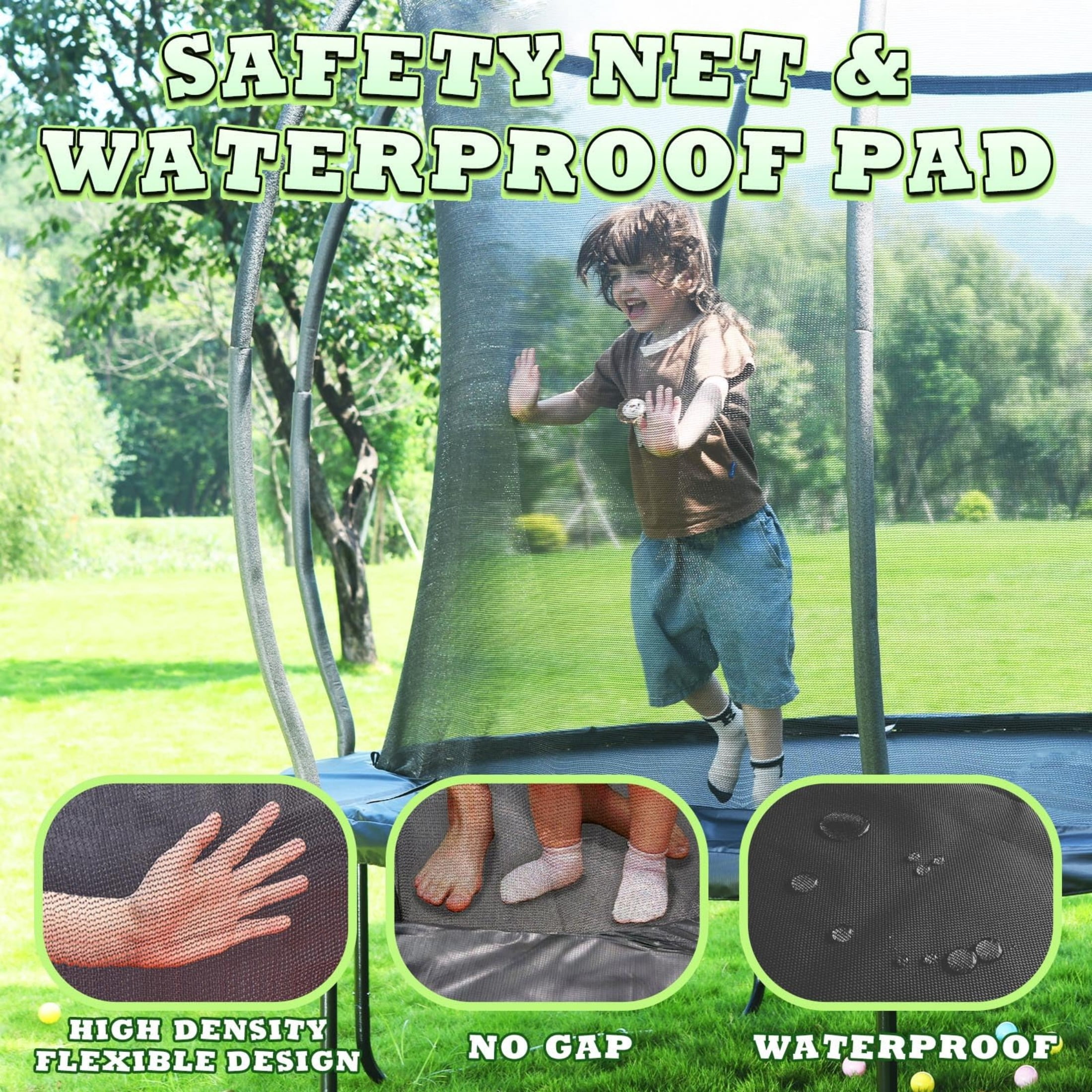 ACWARM HOME Black Trampoline 8FT for Kids and Adults with Safety Enclosure Net, Anti-Rust