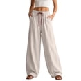 thumbnail image 2 of Women's Pants Plus Size Petite Summer Loose Casual High Waisted Elastic Waistband Pocket Straight Leg Cropped Pants, 2 of 8