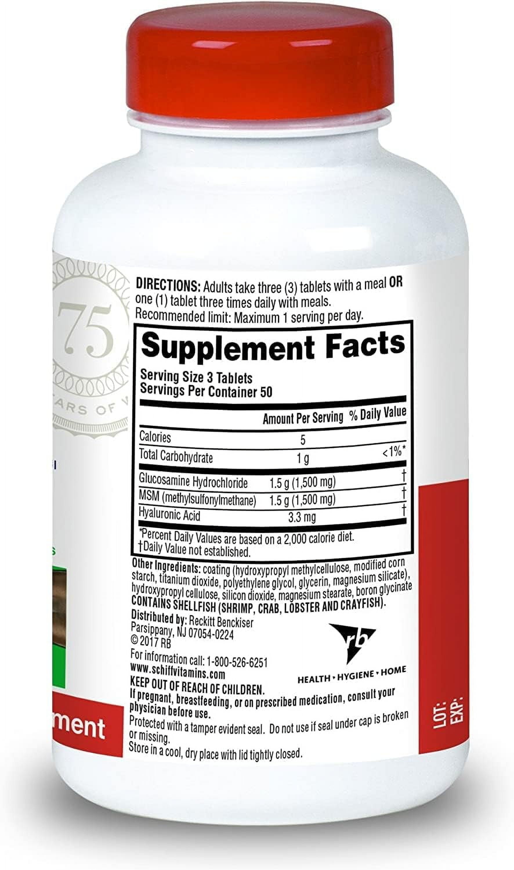 Schiff Glucosamine 1500mg Plus MSM and Hyaluronic Acid, 150 Tablets - Joint Supplement (Pack of 2)