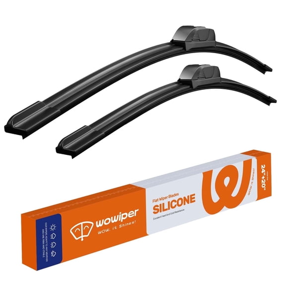 WOWIPER 24" 20" Premium Silicone Wiper Blades 2 Pack – Water Repellent Beam Fit J-Hook – OEM All-Season for Toyota Camry 2007-2012 and more