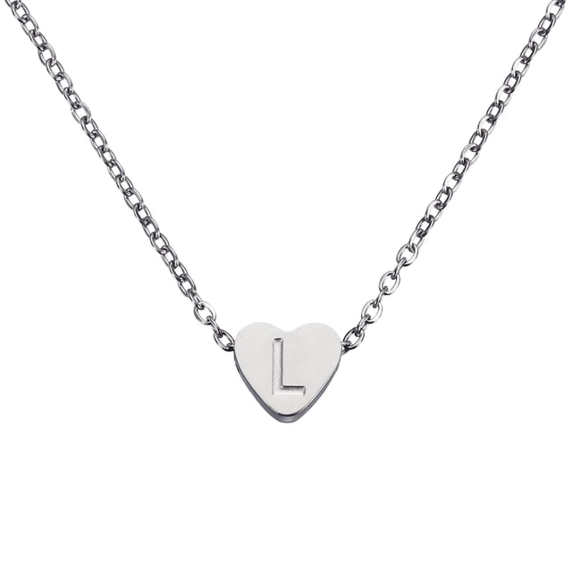 Collar Inicial de Corazón Uxcell para Mujeres, Cadena de Acero Inoxidable Baño de Oro de 18K, Collar Personalizado con Letra L para Regalos de Joyería para Mujeres, Tono Plateado