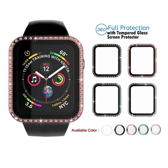 Njjex for Apple Watch 38mm Series 3 2 1 Sport, Nike , Edition Case with Screen Protector, PC Hard Bling Crystal Diamonds Shiny Rhinestone Bumper Protective Case for iWatch Series 3/2/1 -Pink 38mm