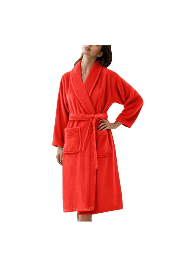 Womens Robes, Bathroom Towel Robes for Women Absorbent Shawl Collar Long Sleeve Mid Length Bathrobe with Belt