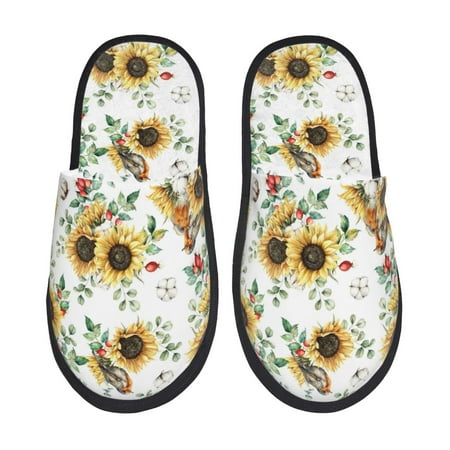 

House Slippers for Women Men - Sunflowers Leaves And Birds Warm Non-slip Mens Womens Slippers Cozy Slip-on House Shoes Bedroom Outdoor Indoor Slippers for Men