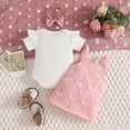 thumbnail image 5 of Bobifish Baby Girls Outfit Sets Short Sleeve Ribbed Bodysuit+Suspender Skirts+Bow Headband 3 PC Girls Outdoor Wear, 5 of 7