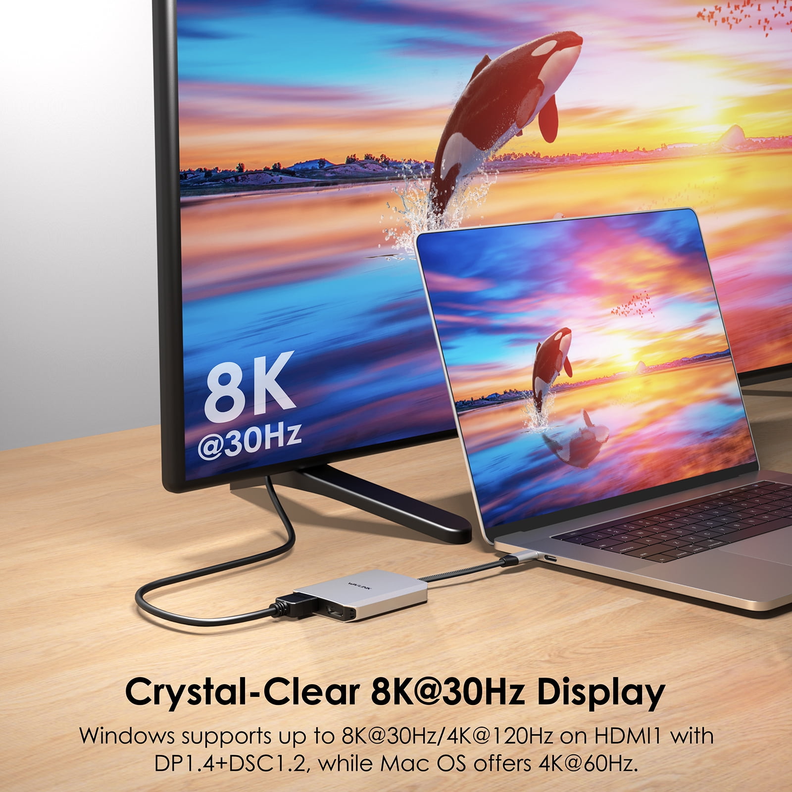USB C to Dual HDMI Adapter, WAVLINK Dual 4K@60hz HDMI Adapter with 100W Power Delivery for Dell XPS, HP, Lenovo, Thunderbolt 3/4 Laptops, Windows Systerm Laptops Only