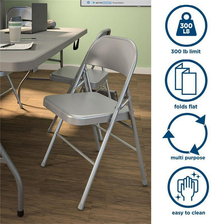 XL All Steel Commercial Folding Chair 300 lb. Weight Rating Triple Brace Gray 4 Pack
