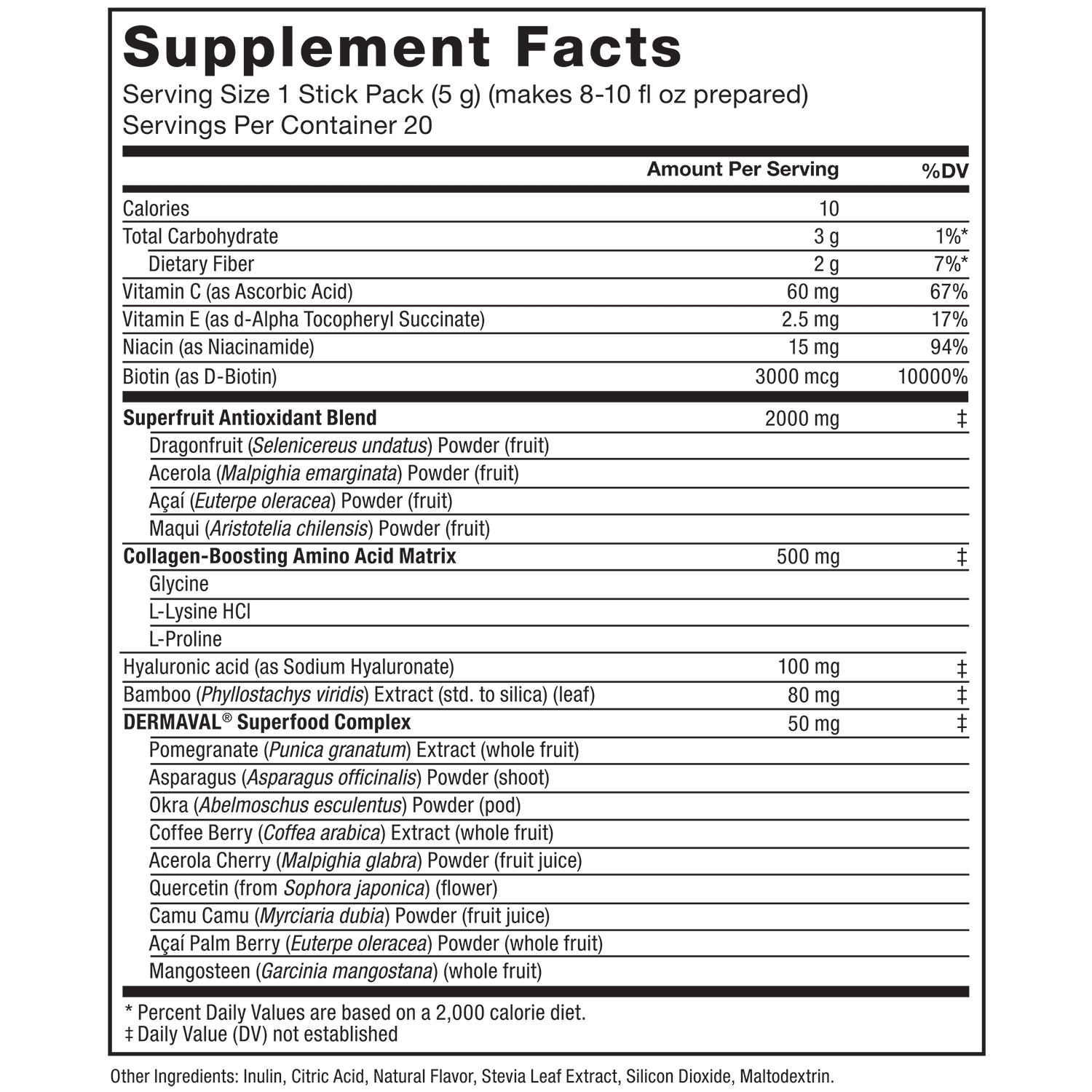 Force Factor Vegan Collagen Boosting Superfoods, Hair, Skin & Nails Supplement with Biotin, Hyaluronic Acid & Bamboo, Tropical Fruit, 20 Stick Packs