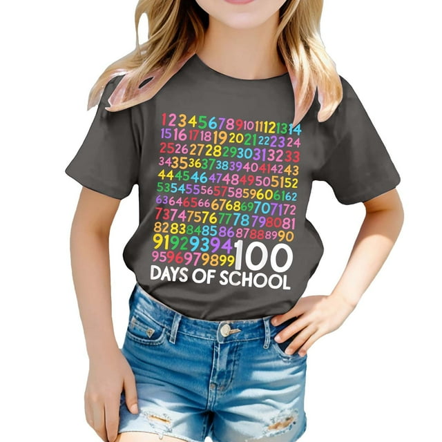 PMVFHDE T-Shirts pour Fille Hauts Mignons pour Fille T-Shirt Fille Hauts d'Été pour Fille Hauts de Mode pour Fille Chemise Décontractée Imprimée à Col Rond Manches Courtes T-Shirt Chemise Décontractée Gris, 3-4 Ans