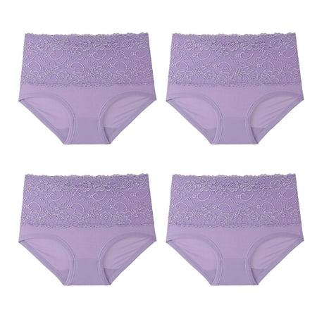 

BIZIZA Women Panties Plus Size Lace High Waisted Pack of 4 Control Briefs Sexy Underpants Purple XXXL