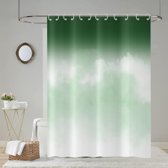 Green Shower Curtain, Ombre Green White Pattern Bath Curtains Abstract Sage Green Bathroom Curtain Waterproof Fabric with Hooks for Home Decor, 72Wx72H