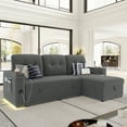thumbnail image 4 of Homfa Modern Sleeper Sofa with Pull-Out Bed, L-Shaped 3-Seat Sofa with Storage Chaise Couch & USB Charging Port for Living Room,Linen Fabric, Gray, 4 of 11