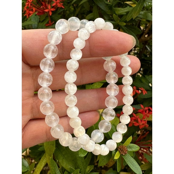 Selenite Crystal Bead Bracelet 8mm, Wholesale Genuine Selenite Stretch Gemstone Bracelet, Gift for Men & Women (1)
