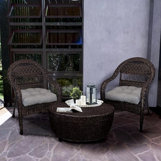 Klear Vu Outdoor 19 x 18 Chair Cushions for Patio Furniture, U-Shaped Seat Pads with Ties, Premium Woven Fabric, Water-Repellent, Chemical-Free, Gray, 2 Count