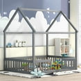 thumbnail image 3 of Full Size Montessori Bed, Full House Beds with Fence and Door, Floor Bed Full with Rails (Gray), 3 of 10