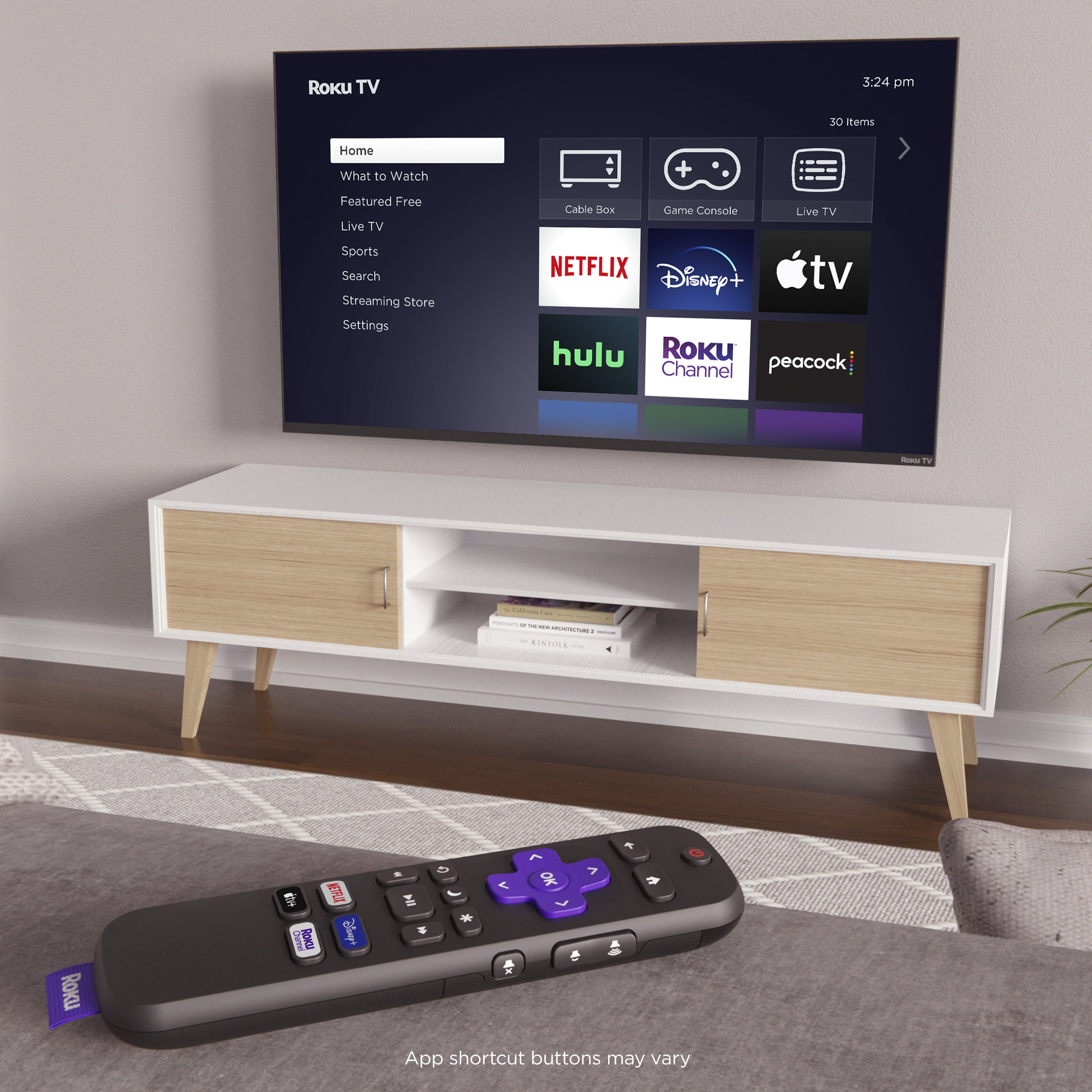 (2 pack) Roku TV Remote Control - Simple Setup & App Shortcuts - Compatible with Roku TV models ONLY - Black