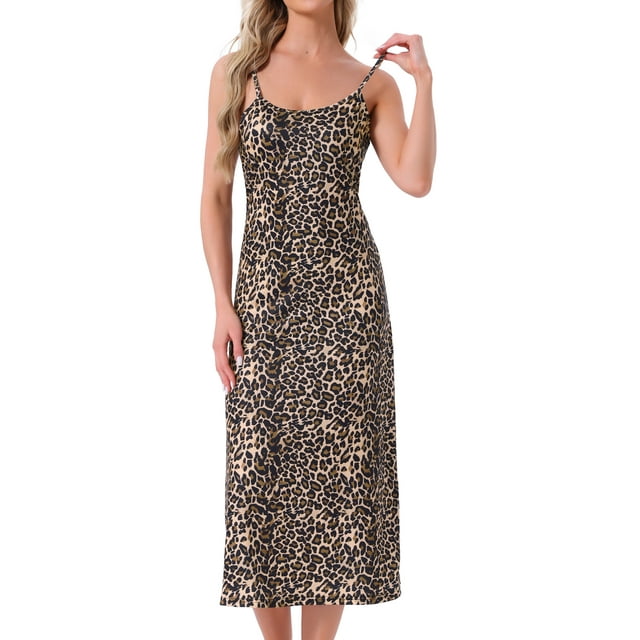 INSPIRAR CHIC Vestidos de Noche para Mujeres Sin Mangas con Tirantes Espagueti Cuello Redondo Primavera Verano Vestido de Dormir 2XL Leopardo