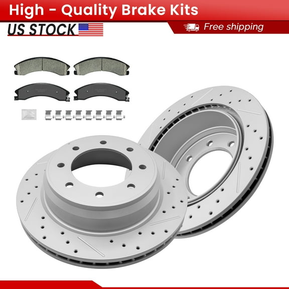 ACB ZONE Rear Brake Kits for Nissan NV1500 NV2500 NV3500 2012-2021 (980974, 1411), Drilled Slotted Disc Brake Rotors and Ceramic Brake Pads