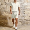 thumbnail image 4 of ZUKMRJPC Mens Short Sets 2 Piece Outfits V Neck Button Up T-Shirts and Shorts Solid Color Casual Lightweight Summer Tracksuit Sets, 4 of 8