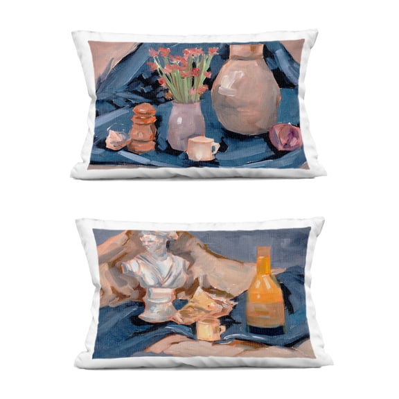 Stupell Industries Traditional Still Life on Drapery 14" x 20" Plants & Flowers Print Polyester Decorative Pillow Set, Zip Closure 2 Count