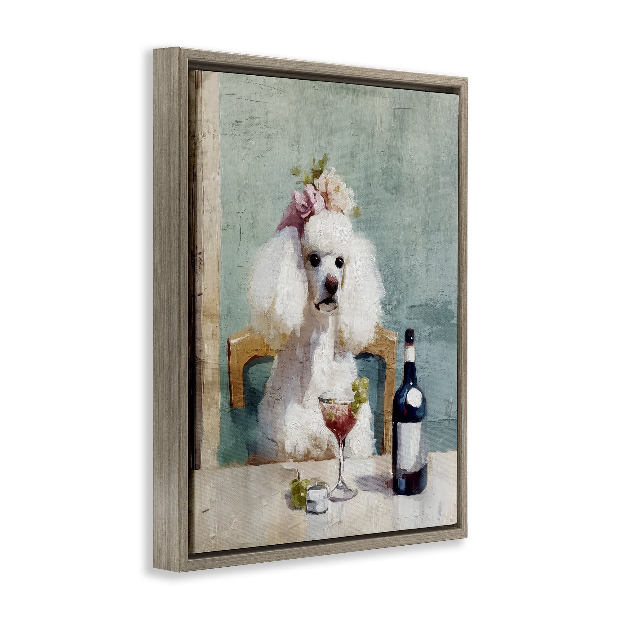 Stupell Industries Poodle At Lunch Brown Framed Floater Canvas Wall Art, design by Annabelle Hall