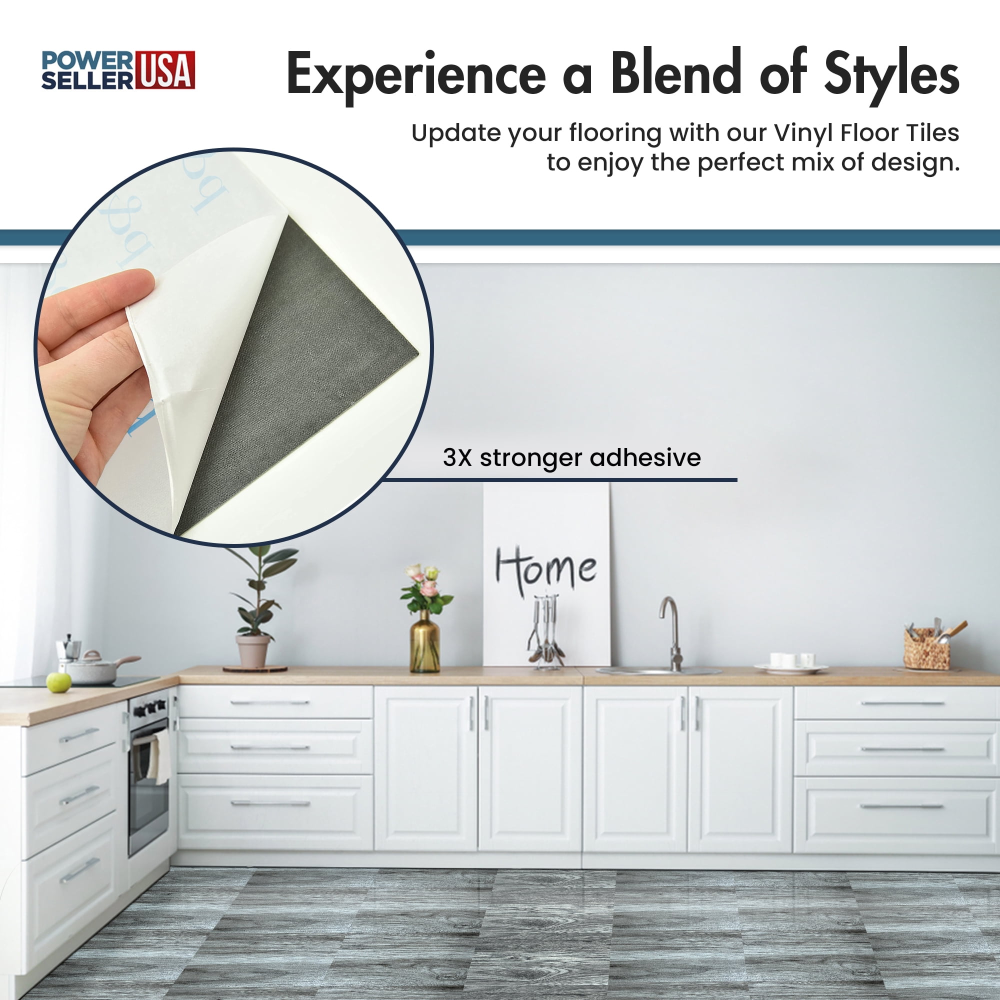 PowerSellerUSA Vinyl Self Adhesive Floor Tiles, 20 Pcs 12 x 12 inches Contemporary Peel and Stick Floor Tile Stickers, Square Flooring Tiles for Kitchen, Bedroom, and Bathroom, Light Silver Oak