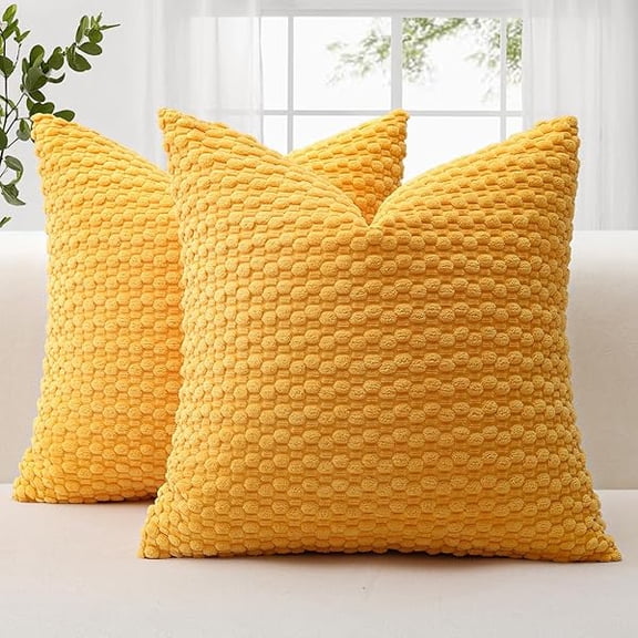 Eryueer Corduroy Soft Decorative Cushion Covers 40x40 cm Set of 2 Decorative Throw Pillow Covers with 3D Bubble Texture Pillowcase for Couch Sofa Bedroom Soft Cushion Case for Home Decor (Yellow)