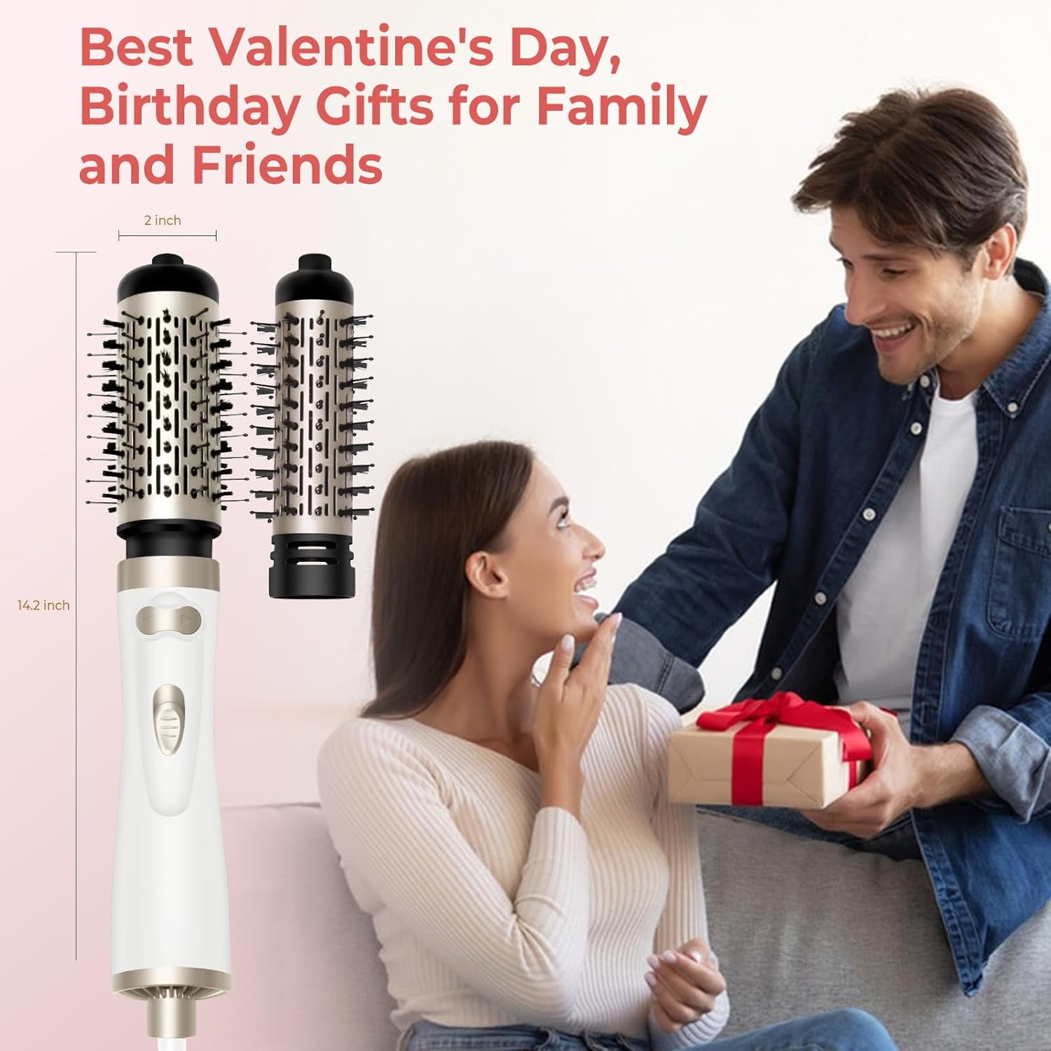 Hair Dryer Brush, 3-in-1 Rotating Round Hot Air Spin Brush Set with 2 Brushes (2" & 1.5")