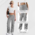 thumbnail image 5 of Wide Leg Cargo Sweatpants for Women High Waist Drawstring Baggy Lightweight Fleece Winter Track Pants with Muti Pockets Gray, 5 of 7