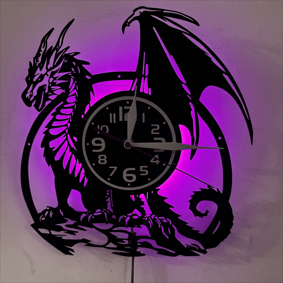 Dragon-Shaped LED Wall Clock with 7 Color Changing Lights, Luminous Vinyl Art, Irregular Decorative Wall Clock, Battery Operated, Creative Home Decor for Christmas, Birthdays, Mother's Day Gifts