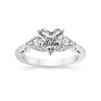 4 Carat IGI Certified Heart Shape Lab Grown Diamond Engagement Ring | 14K White Gold | Leona Three stone Pear Shape side Diamond Ring | FG-VS1-VS2 Quality Friendly Diamonds