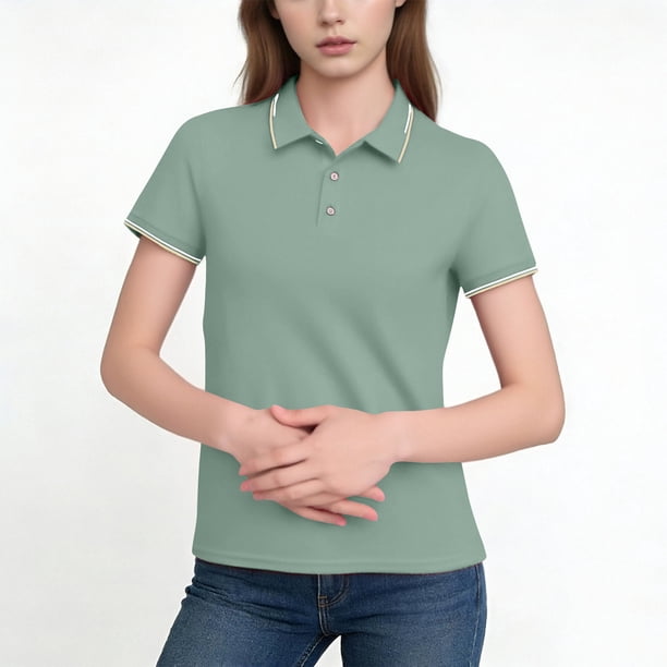 Camisa de Solapa de Manga Corta de Ocio de las Mujeres, Suave Transpirable de Tres Botones de Cuello Superior para Uso Diario de la Oficina