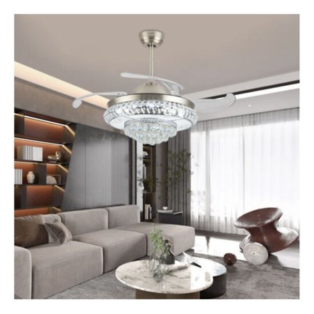

Hongwa 42 LED Crystal Chandelier Invisible Ceiling Fan Light Retractable Blade&