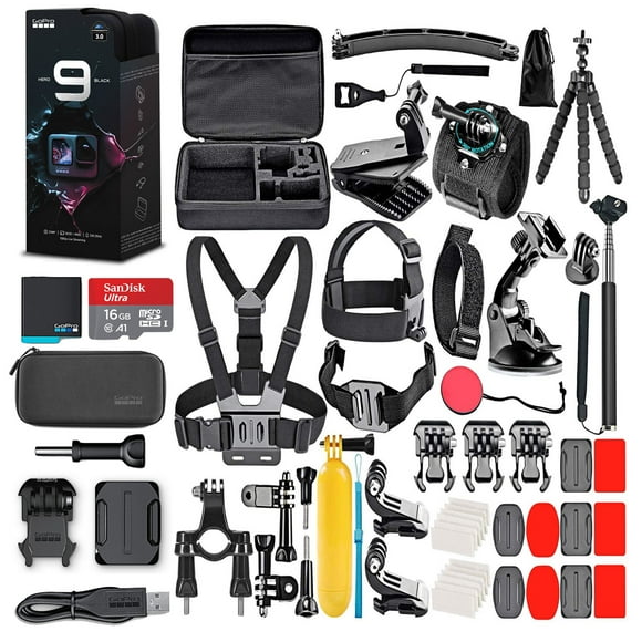 GoPro HERO9 (HERO 9) Black with 16GB Card & 50 Piece Accessory Kit - Loaded Bundle