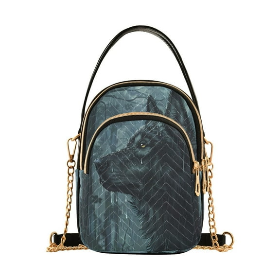 ALAZA Chain Crossbody Bags for Women Wolf with Rainy Forest Shoulder Handbag Phone Purse