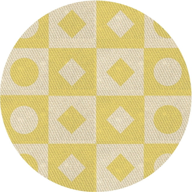 Ahgly Company Tapis Rond Lavable en Machine Intérieur Transitionnel Jaune Soleil, 3 Pieds Rond
