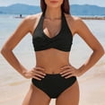 thumbnail image 2 of UTSJKR Women's V Neck Solid Bikini Set, Padded Wireless High Waist 2 Piece Bathing Suit for Summer Pool Parties and Beach Wear Black M, 2 of 7