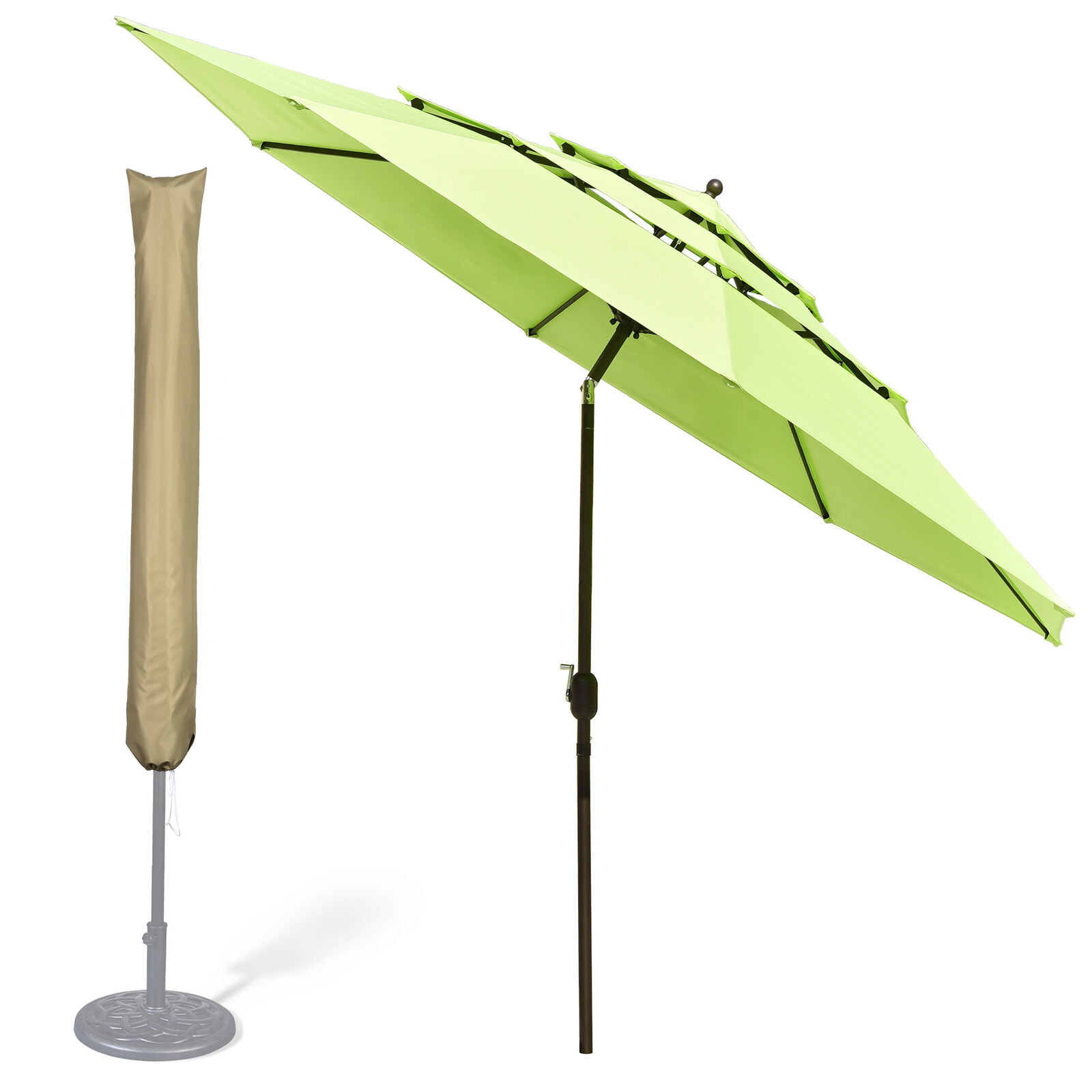 11 Ft 3 Tier Patio Umbrella with Protective Cover Crank Push to Tilt Poolside 