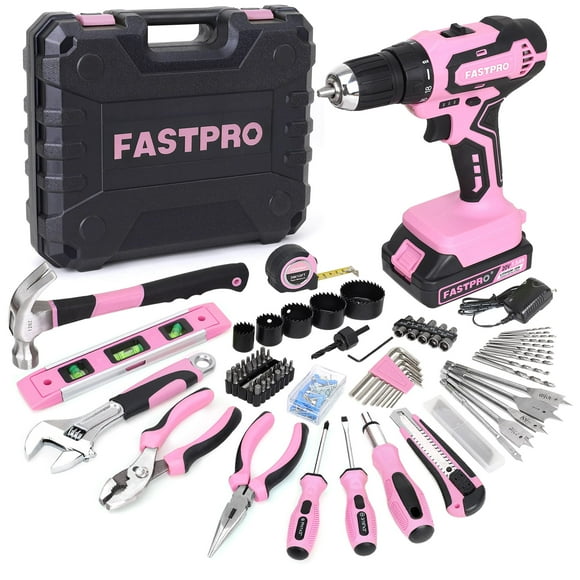 Juego de herramientas FASTPRO, 177 unidades, 20 V, destornillador inalámbrico, color rosa