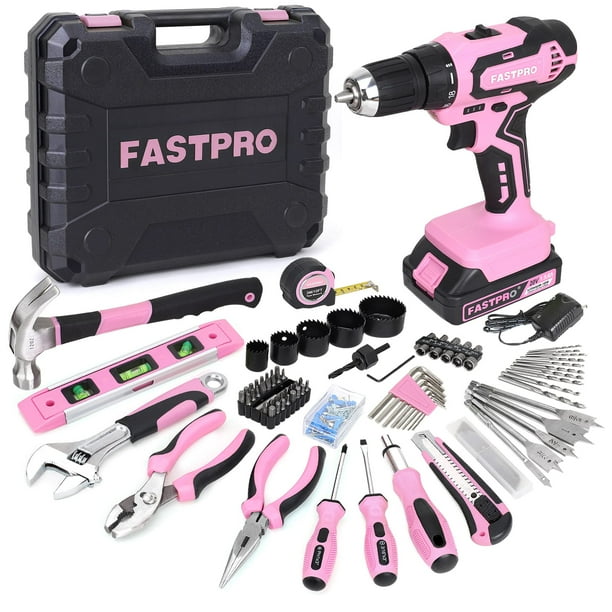Juego de herramientas FASTPRO, 177 unidades, 20 V, destornillador inalámbrico, color rosa