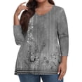 thumbnail image 2 of Workout Tops for Women Fall Plus Size Shirts 3/4 Sleeve V-Neck Floral Print T-Shirts Casual Loose Blouse Fall Clothes for Women 2024 Trendy gray 4X-Large, 2 of 6