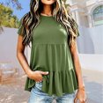 thumbnail image 2 of Womens T Shirt Ruched Loose Short Sleeve Crew Neck Solid Print Top Daily Wear Women's Graphic Tees L, 2 of 4
