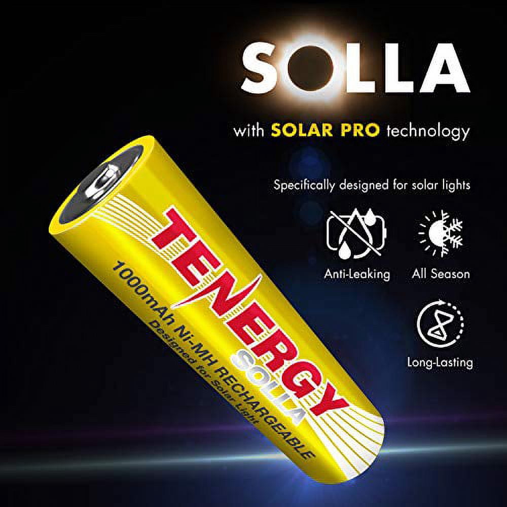 Tenergy Solla Rechargeable NiMH AA Battery, 1000mAh Batteries for Solar Garden Lights, 24 Pack, UL Certified