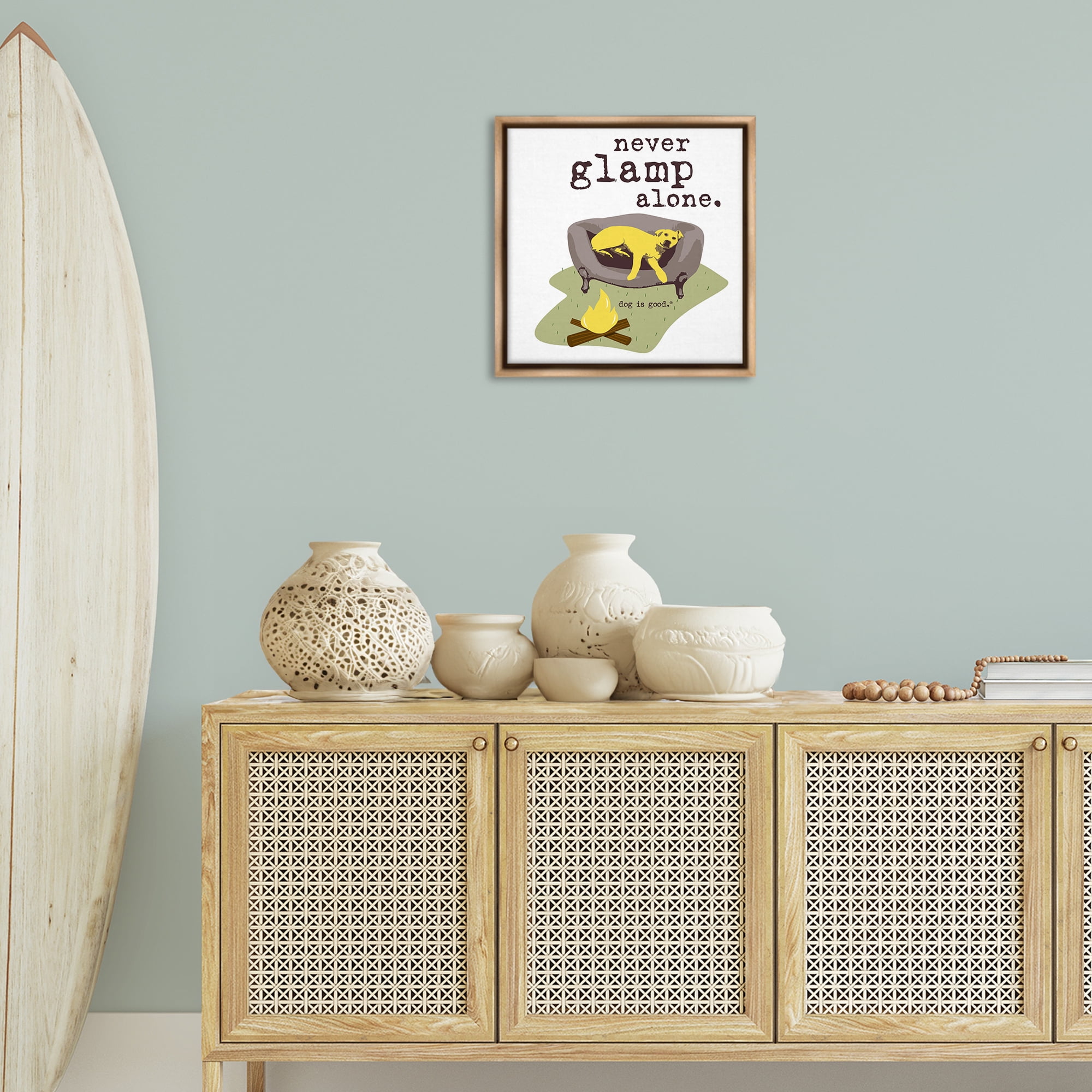 Stupell Industries Never Glamp Alone Dog Animals Painting Brown Floater Framed Canvas Art Print Wall Art, 18 x 18