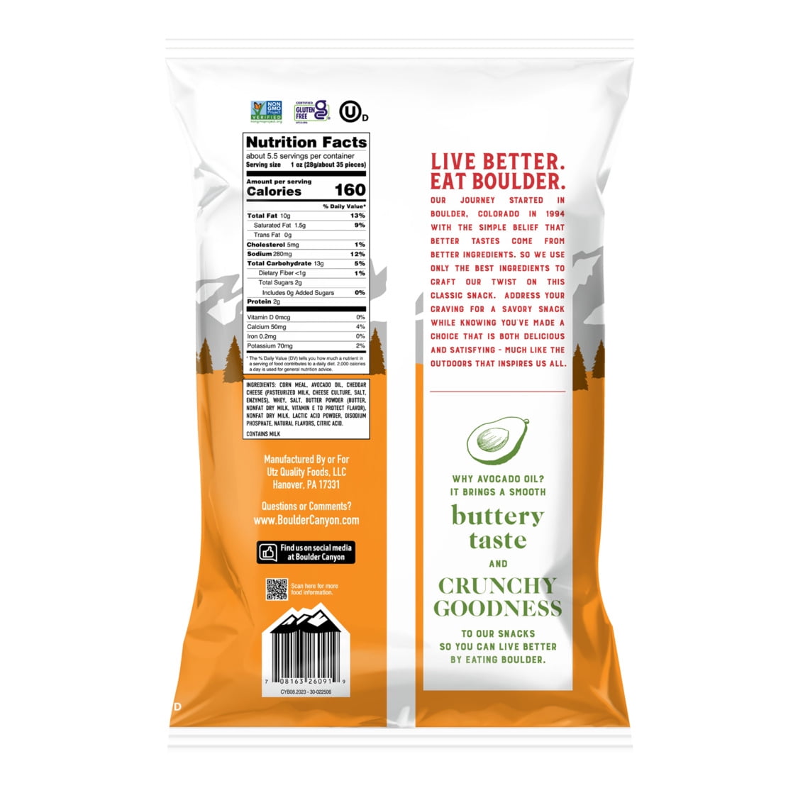 (3 pack) Boulder Canyon Avocado Oil Aged White Cheddar Canyon Poppers, 5.25 oz Bag