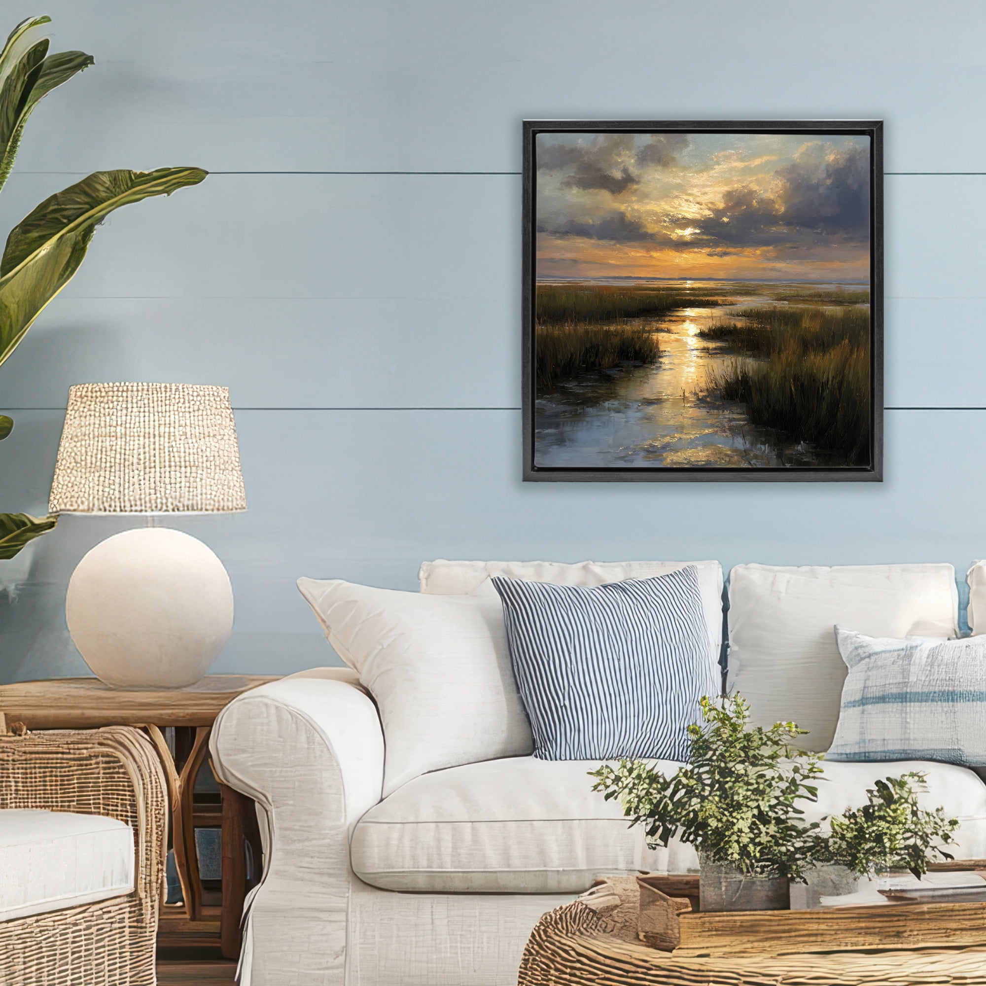 Stupell Industries Sunset Over Marshland Black Framed Floater Canvas Wall Art, design by Petal Prints Design