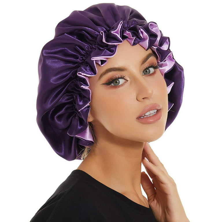 Satin Sleep Bonnet Cap for Women?Double Layer,Reversible, Satin Cap for Sleeping  Hair Bonnet 