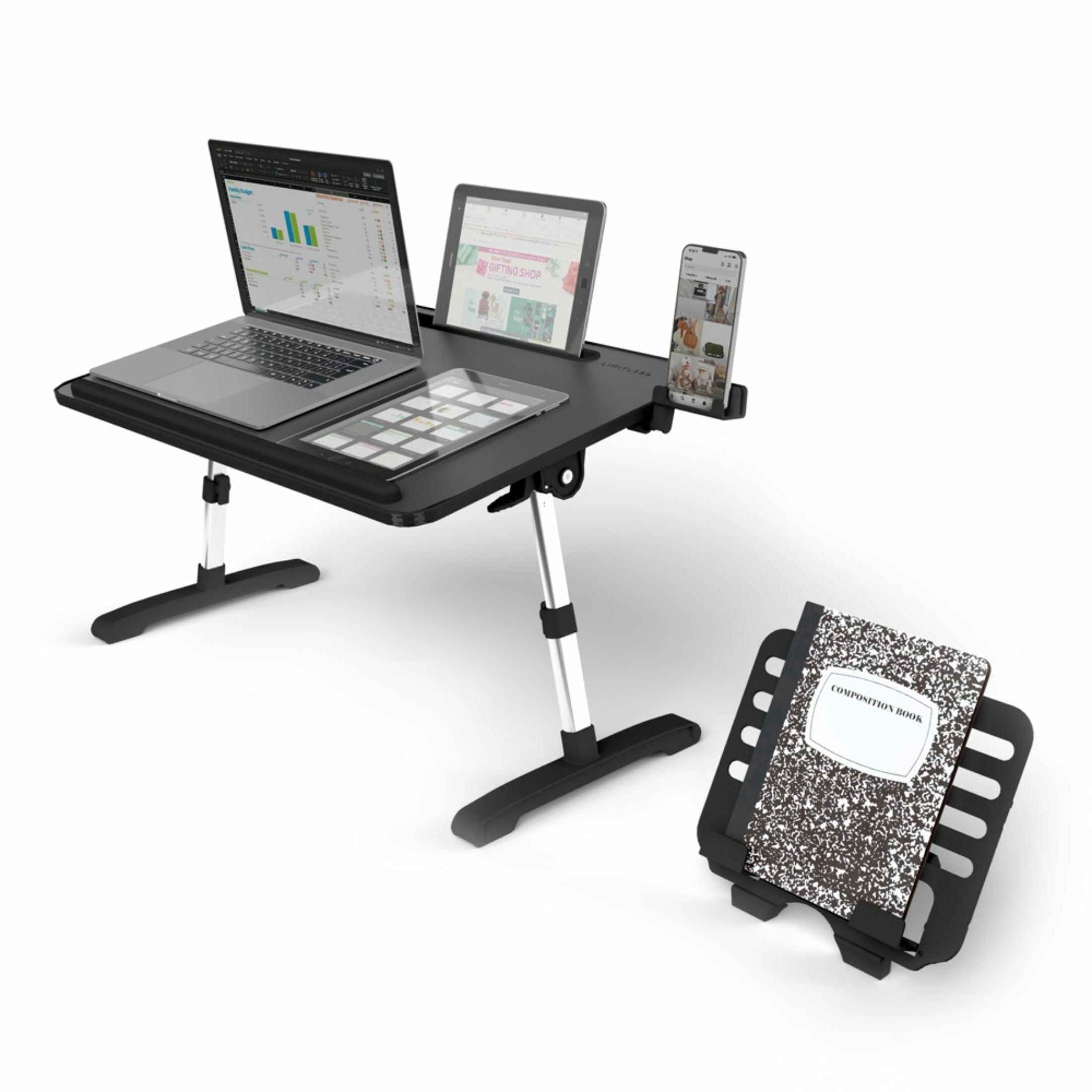 Limitless TotalDesk Portable Workstation Lap Desk with 12.3" Adjustable Height and Tilt 5.8lb - Black