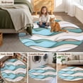 thumbnail image 6 of 3ft Washable Round Rug, Teal Brown Non-Slip Circle Area Rug for Bedroom Bedside, Gradient Waves Abstract Water Ripple Stripes Soft Indoor Floor Mat for Home Decor, 6 of 9