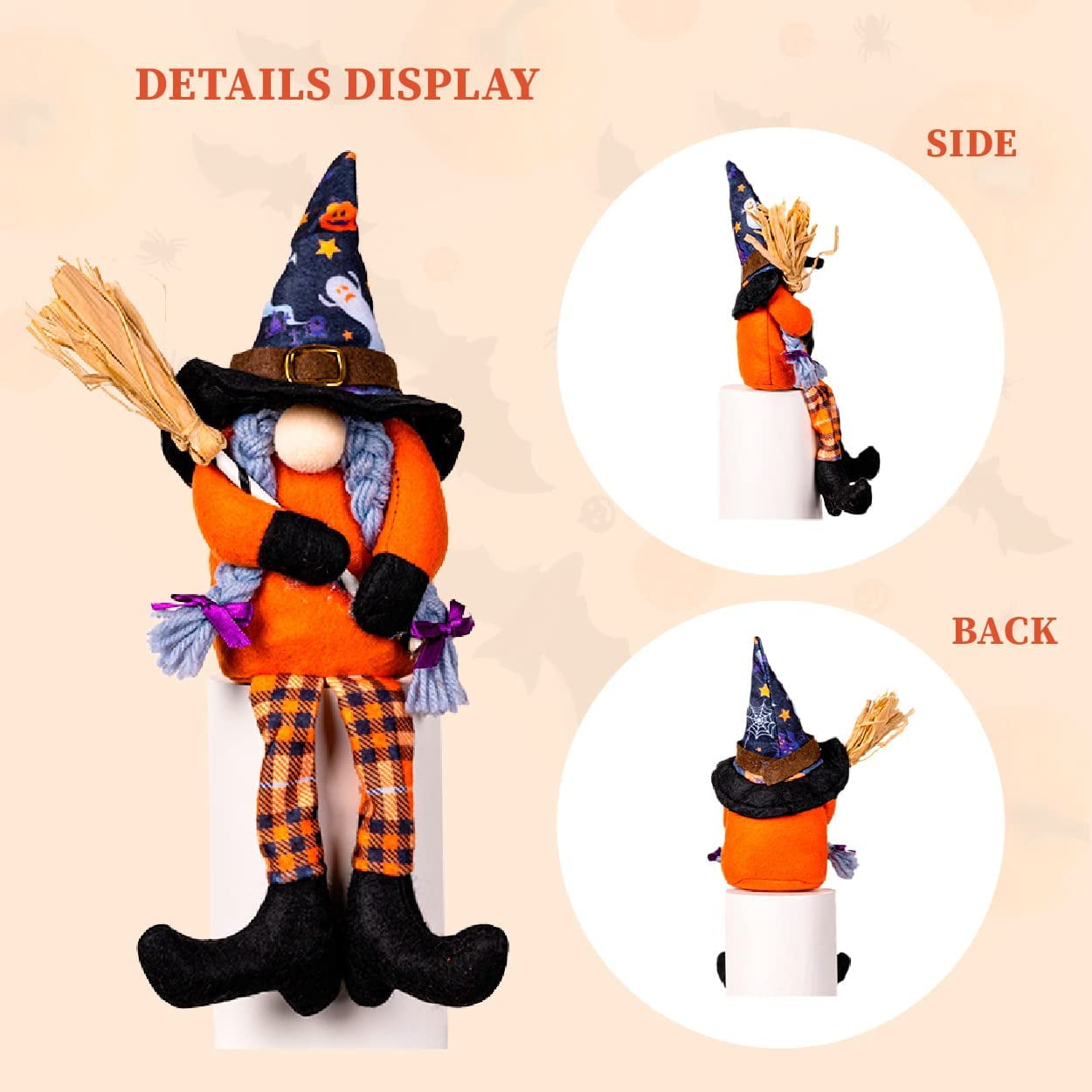 2 Handmade Cute Small Swedish Gnomes With Witch Broom And Hat For Helloween Farmhouse Decoration